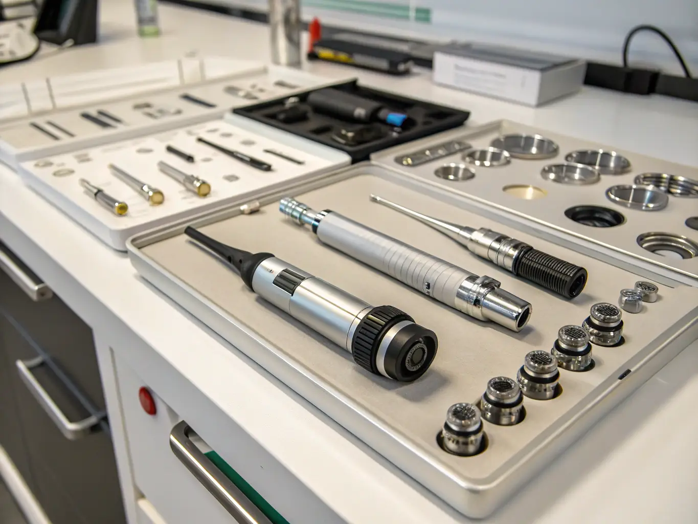 A close-up shot of various pieces of refurbished industrial and medical equipment, highlighting their quality and functionality.