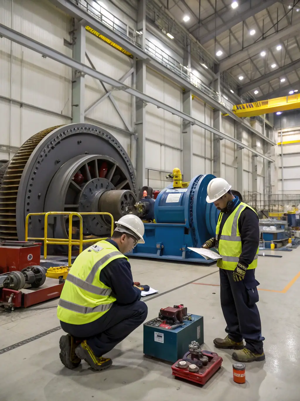 A professional photograph of Industrial City's team inspecting surplus equipment at a client's facility, showcasing their expertise and attention to detail.