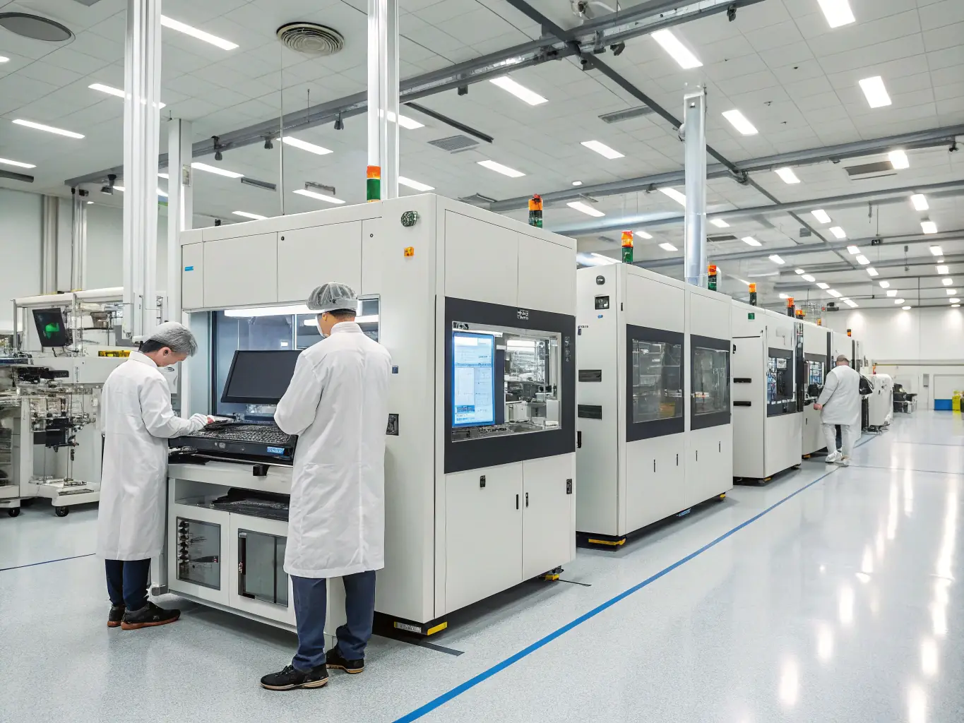 A professional photo of a team of Industrial City employees inspecting and cataloging a piece of medical equipment in a well-lit facility.