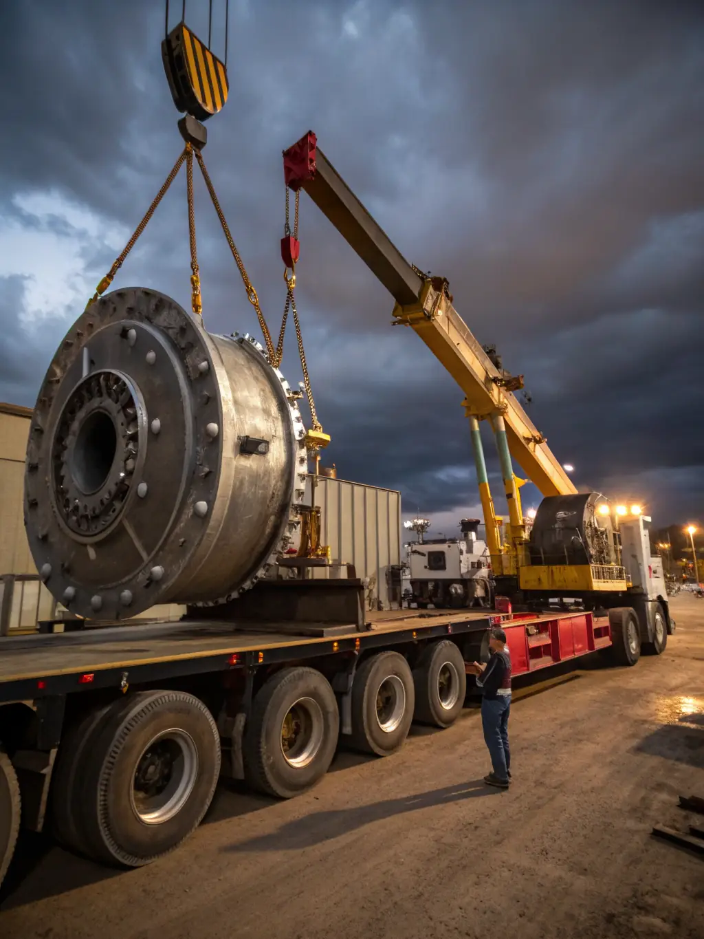 A photo of Industrial City's logistics team carefully loading and transporting surplus equipment from a client's warehouse, emphasizing their efficient and reliable service.