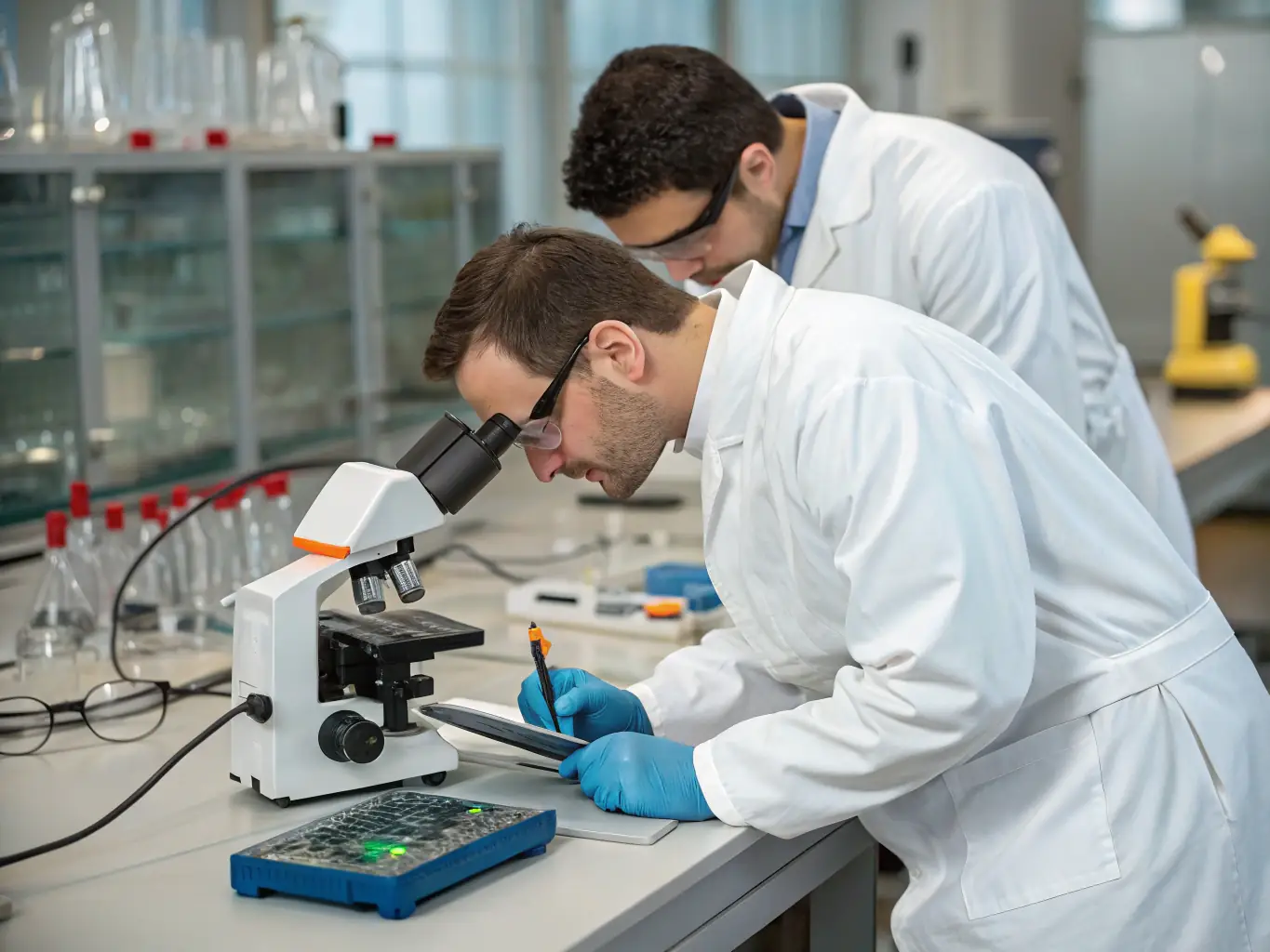 A close-up shot of a technician inspecting a piece of surplus medical equipment, highlighting the quick turnaround and payment process offered by Industrial City. The image conveys efficiency and reliability.