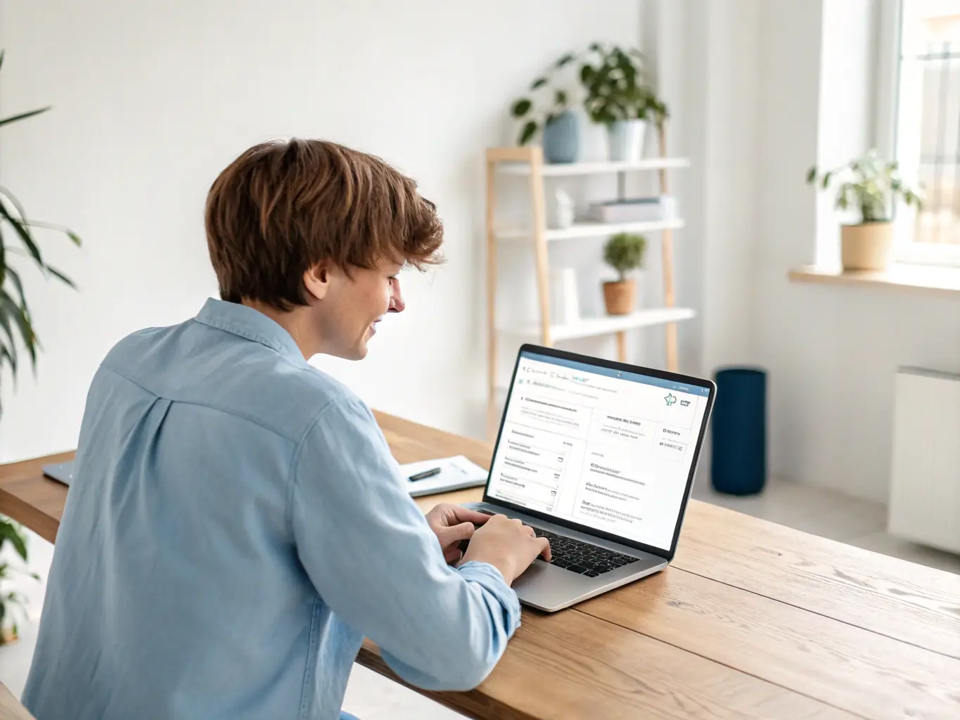 A person filling out a simple online form on a laptop, representing the first step of submitting equipment details to Industrial City.