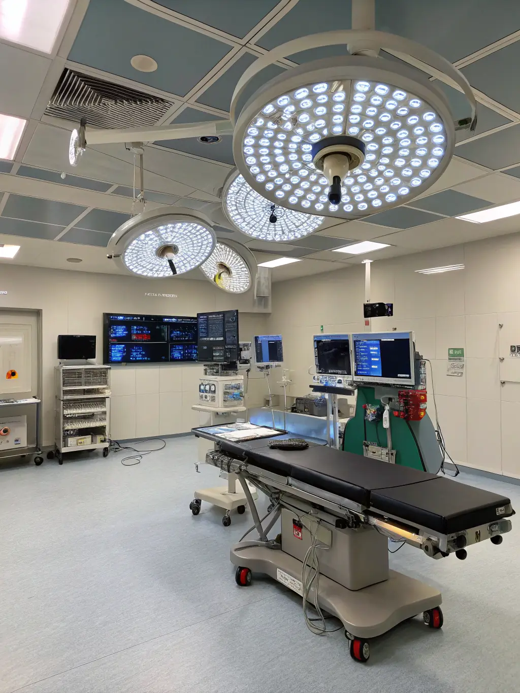 A brightly lit, modern hospital operating room with advanced medical equipment, showcasing the potential for equipment upgrades and sales to Industrial City.