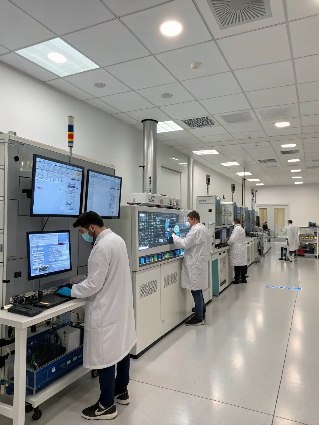 A state-of-the-art laboratory with various scientific instruments and researchers in lab coats, emphasizing the constant need for updated technology in research facilities.