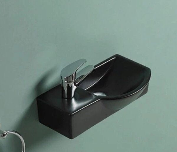 CeramaLux 7947ARMB Matte Black Washbasin Rectangular Suspended Sink